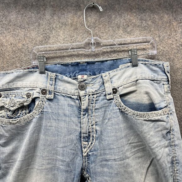 True Religion Jeans Mens 36 Light Wash Section Straight Flap Embroidered - Picture 5 of 12